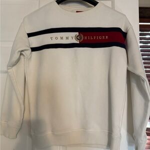 Tommy Hilfiger Men's White and Navy Crewneck Sweater